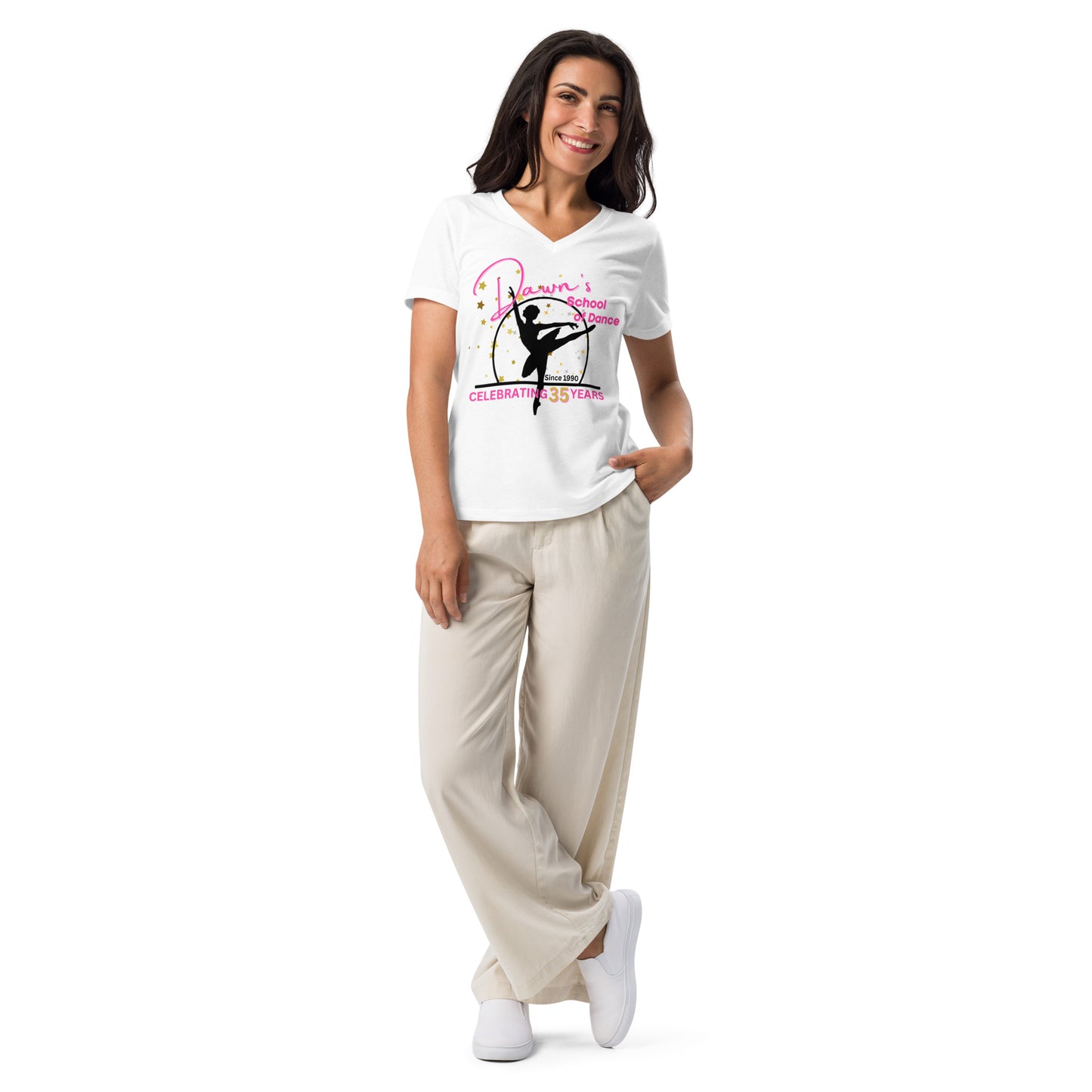 DSOS Logo- 35Yr Star Women’s Relaxed V-Neck T-Shirt